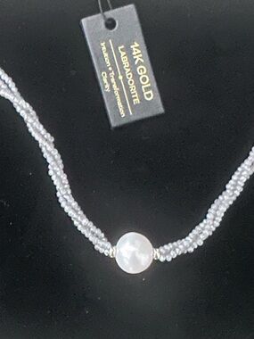 14K Gold Labradorite Beaded Necklace with pearl Pendant